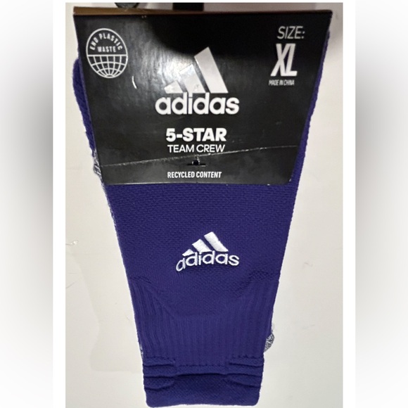 Adidas 5 Star Team Crew Socks 1 Pair Men 12-16 Purple w White Logo Cushioned NEW - Picture 10 of 10